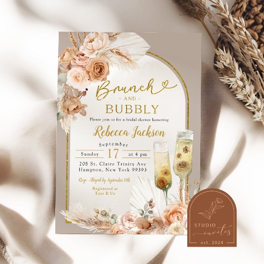 Invitation Boho ivoire beige Brunch et Fête des mariées mouss