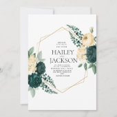 Invitation Boho ivoire vert foncé aquarelle mariage floral (Devant)