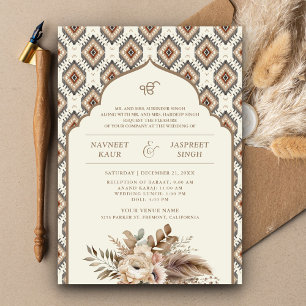 Invitation Boho Ivory Beige Ikat Anand Karaj Sikh Mariage