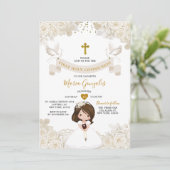 Invitation Boho Ivory White Floral Girl First Holy Communion (Debout devant)