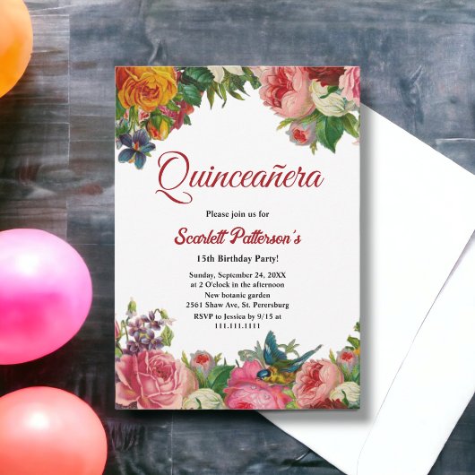 Invitation Boho Jardin botanique Été Floral Quinceanera