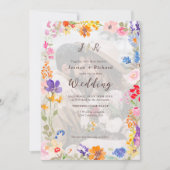 Invitation Boho jardin été floral 2 photo initiales mariage (Devant)
