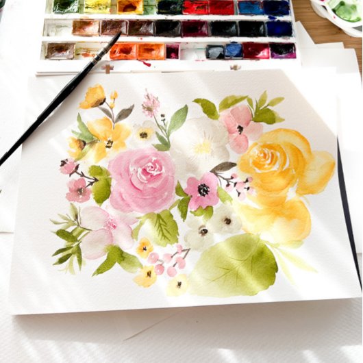 Invitation Boho Jaune arche florale rose chic Sweet 16