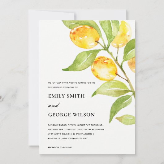 INVITATION BOHO JAUNE COULEUR D'EAU FOLIAGE MARIAGE OLIVE (Devant)