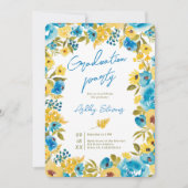 Invitation Boho Jaune et Flore Bleue 3 Diplôme photo (Devant)