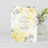 Invitation Boho Jaune Flore Verdure Mariage élégant (Debout devant)