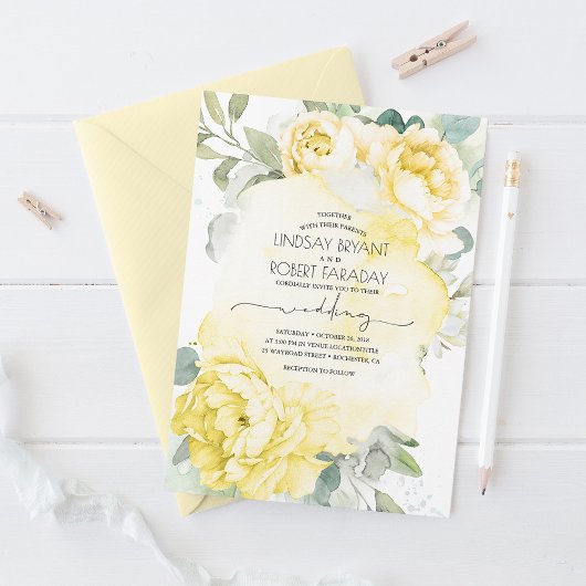 Invitation Boho Jaune Flore Verdure Mariage élégant