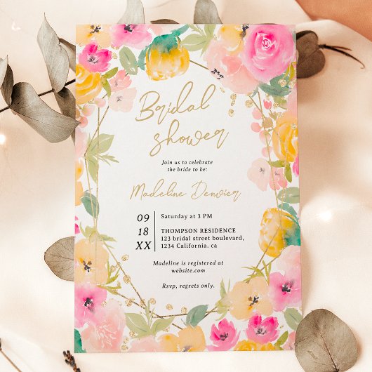 Invitation Boho joli été de fleurs d'or douche nuptiale