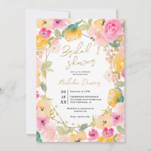 Invitation Boho joli été de fleurs d'or douche nuptiale (Devant)