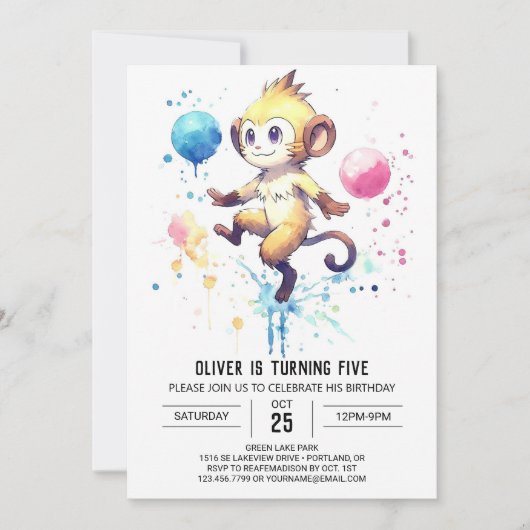 Invitation Boho Joyeux Singe Anniversaire (Devant)
