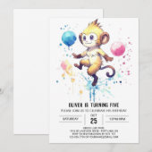 Invitation Boho Joyeux Singe Anniversaire (Devant / Derrière)