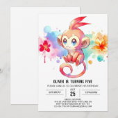 Invitation Boho Joyeux Singe Anniversaire (Devant / Derrière)