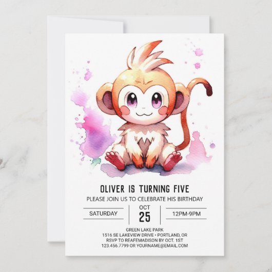 Invitation Boho Joyful Monkey Anniversaire (Devant)