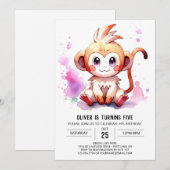 Invitation Boho Joyful Monkey Anniversaire (Devant / Derrière)