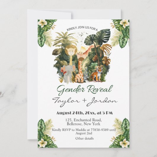 Invitation Boho Jungle Animaux Genre Reveal Party (Devant)
