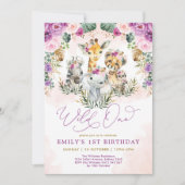 Invitation Boho Jungle Animaux Wild One Girl 1er anniversaire (Devant)