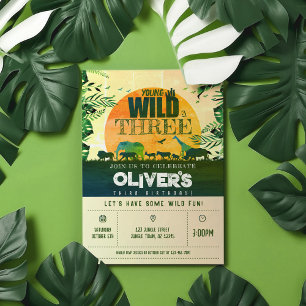 Invitation Boho Jungle Safari Animaux Jeune Sauvage & 3 Anniv