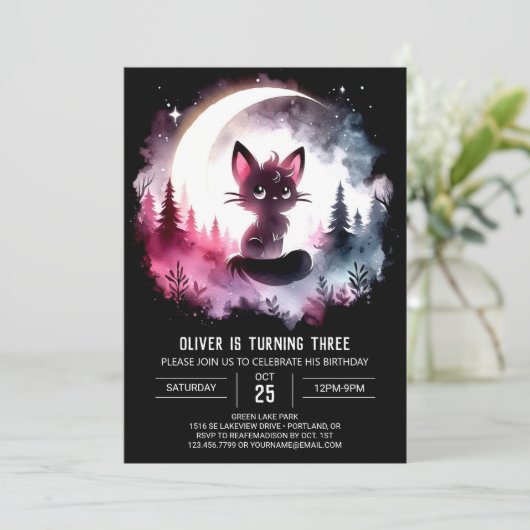 Invitation Boho Kids Chat Anniversaire (Debout devant)