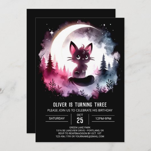 Invitation Boho Kids Chat Anniversaire (Devant / Derrière)