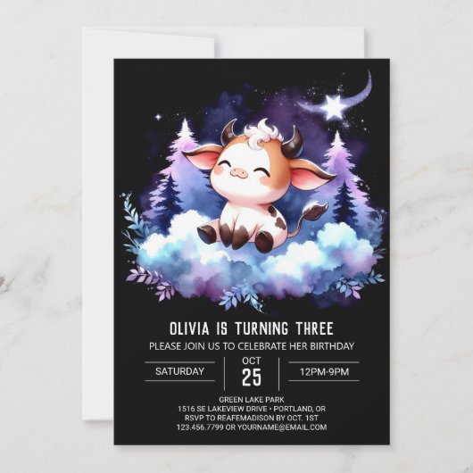 Invitation Boho Kids Cow Anniversaire (Devant)