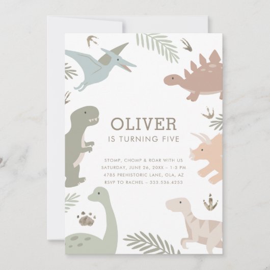 Invitation Boho Kids Dinosaur Thème Anniversaire (Devant)