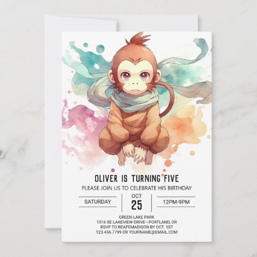 Invitation Boho Kids Monkey Anniversaire (Devant)