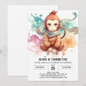 Invitation Boho Kids Monkey Anniversaire (Devant / Derrière)