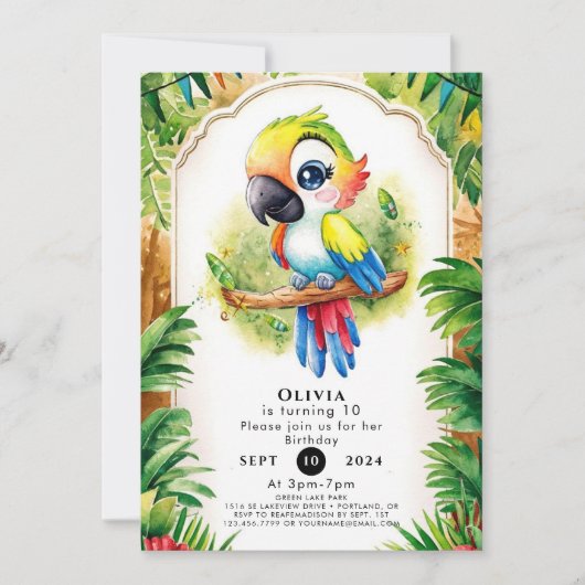 Invitation Boho Kids Parrot Anniversaire (Devant)