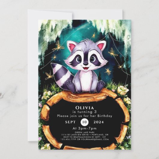 Invitation Boho Kids Raccoon Anniversaire (Devant)