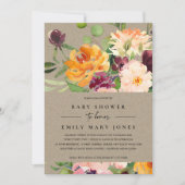 INVITATION BOHO KRAFT BLUSH JAUNE ORANGE BABY SHOWER FLORAL (Devant)