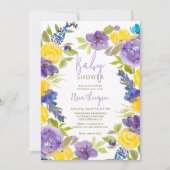 Invitation Boho lavande baby shower fleuri jaune (Devant)