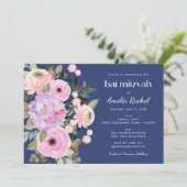 Invitation Boho Lavender Blue Floral Aquarelle Bat mitzvah (Debout devant)