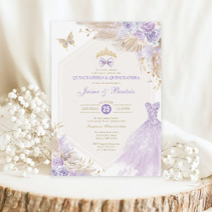 Invitation Boho Lavender Floral Twins Garçon fille Quinceañer