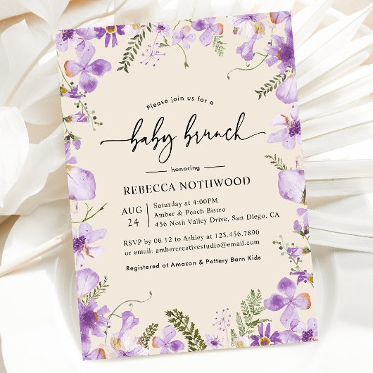 Invitation Boho Lavender Lilac Florals Baby Brunch