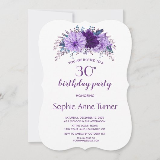 Invitation Boho Lavender Plum Floral Purple Anniversaire (Devant)