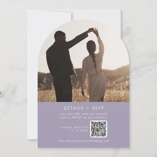 Invitation Boho Lavender Purple Photo QR Code Arch Mariage (Dos)