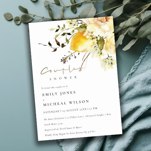 Invitation Boho Lemon Aquarelle Jaune Couples Florales Douche