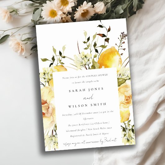 Invitation Boho Lemon Aquarelle Jaune Couples Florales Douche