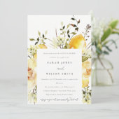 Invitation Boho Lemon Aquarelle Jaune Couples Florales Douche (Debout devant)