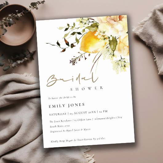 Invitation Boho Lemon Aquarelle jaune Fête des mariées floral
