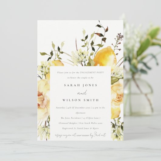 Invitation Boho Lemon Aquarelle jaune Fiançailles floral (Debout devant)
