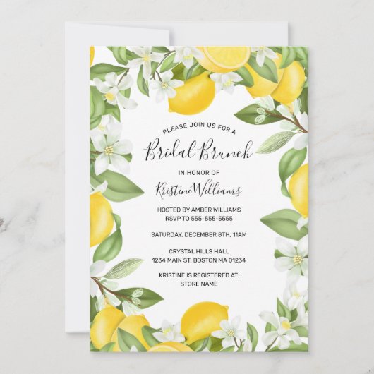 Invitation Boho Lemons Aquarelle Floral Bridal Brunch (Devant)