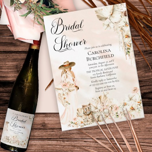 Invitation Boho Leopard | Femme Fête des mariées florale trop