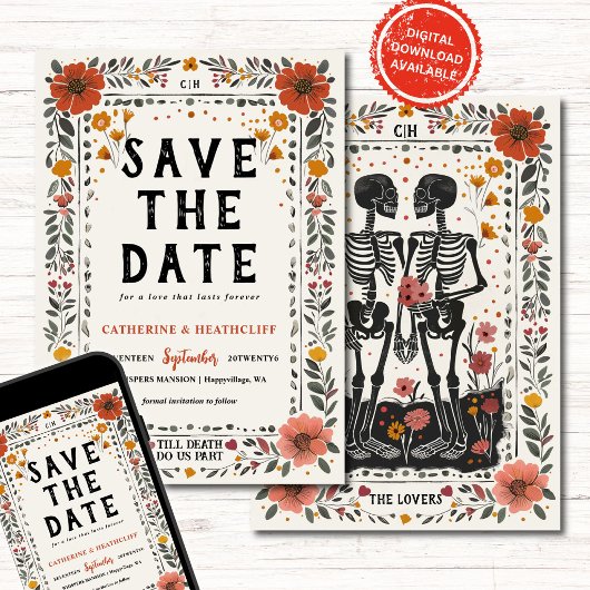 Invitation Boho Letterpress Skeleton faire part de date de ma