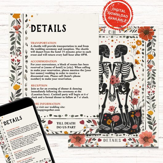 Invitation Boho Letterpress Style Skeleton Tarot Details