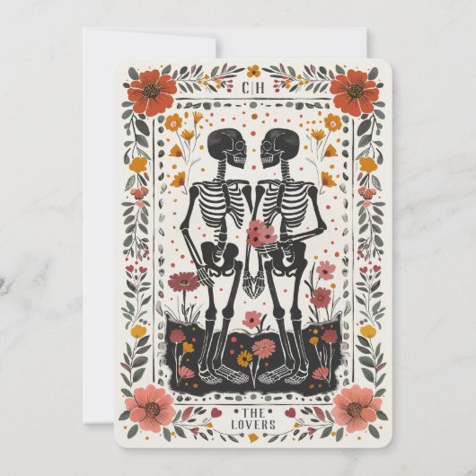 Invitation Boho Letterpress Style Skeleton Tarot Mariage (Dos)