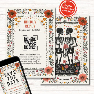 Invitation Boho Letterpress Style Skeleton Tarot Wedding RSVP