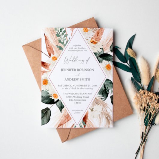 Invitation Boho LG Texte Boho Cuivre Pampas Mariage Floral 3