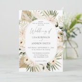 Invitation Boho LG Texte Pampas Grass & Beige 2 Floral Mariag (Debout devant)