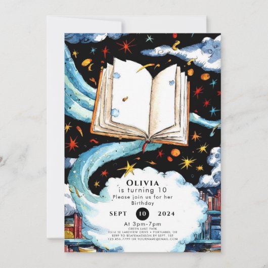Invitation Boho Library Histoire simple Anniversaire (Devant)